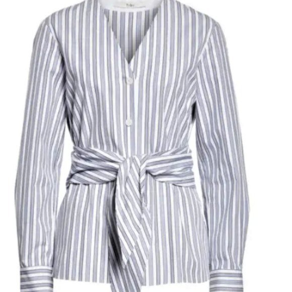 Tibi Liam Striped tie front button down blouse - Picture 1 of 13